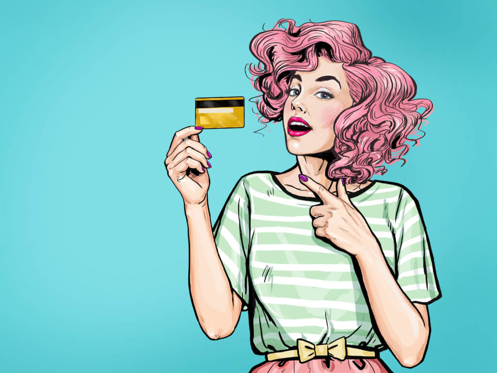 woman showing credit card.